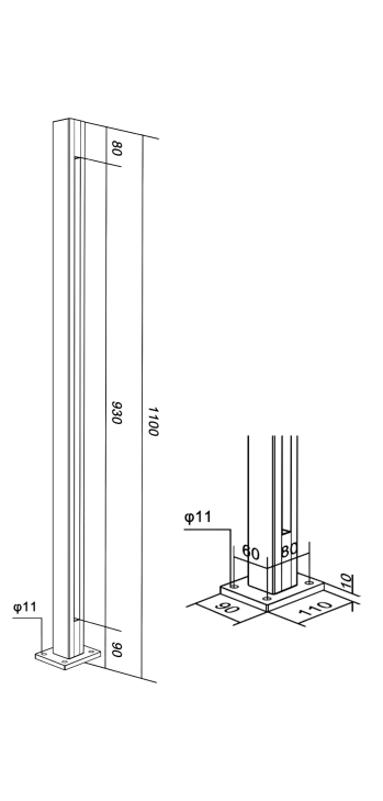 Alu-Rail Model 8020 Mid Post CAD Drawing