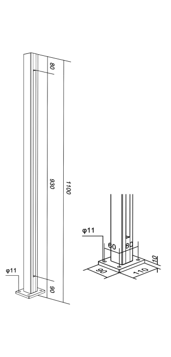 Alu-Rail Model 8010 End Post CAD Drawing